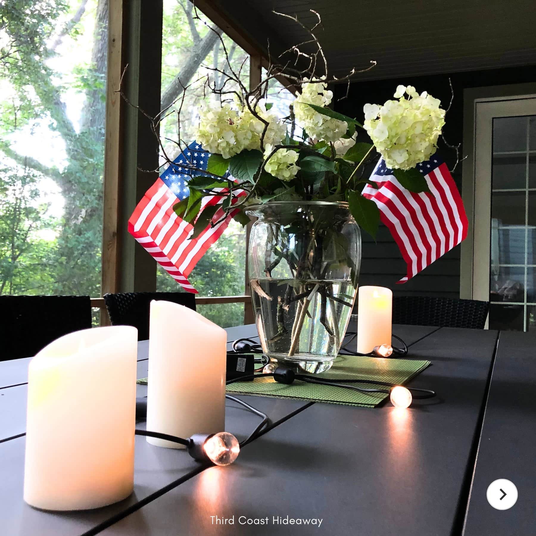 Outdoor dining table with candles