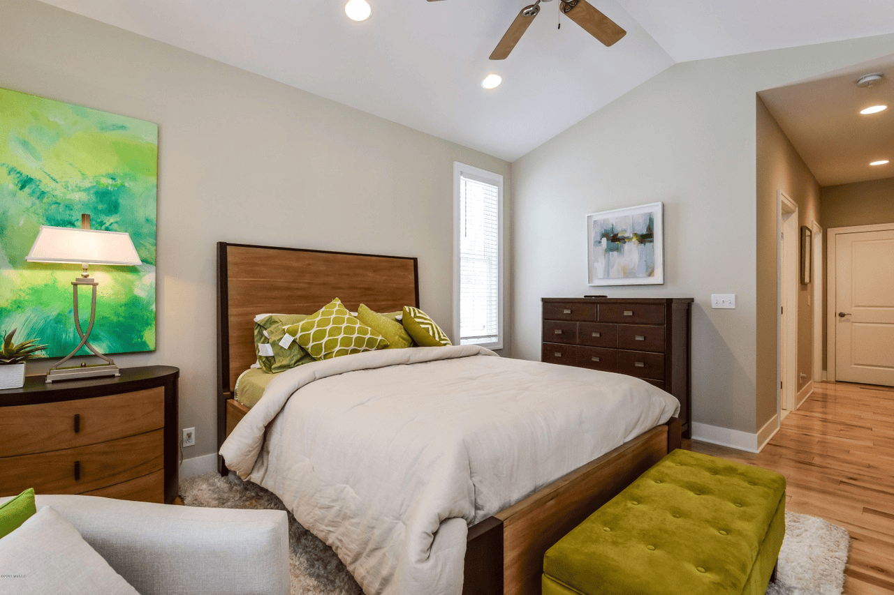 Bedroom with wood bed